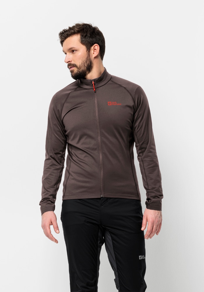 Fahrradjacke JACK WOLFSKIN "MOROBBIA FZ M", Herren, Gr. L52, rot (rot, earth), OBERSTOFF 91% POLYESTER, 9% ELASTHAN LINING 100% POLYESTER, Jacken Image