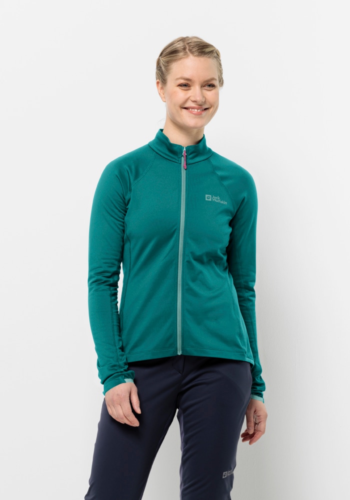 Fahrradjacke JACK WOLFSKIN "MOROBBIA FZ W", Damen, Gr. S (36), blau (petrol), OBERSTOFF 91% POLYESTER, 9% ELASTHAN LINING 100% POLYESTER, Jacken Image