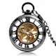 Classic Trendy Hand-winding Pocket Watch Steampunk Pendant Black Case Mechanical Clock Men Women Fob