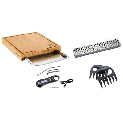 ZWILLING BBQ+ 4-pc Grill Smoker Set, Bamboo Cutting Board with Tray, Smoker Box, Digital Thermometer, Meat Claws