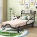 Twin Size Metal Car Bed with 4 Wheels & Guardrails, Twin Metal Bed with X-Shaped Frame & Bedside Shelf, No Box Spring Needed