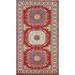 Geometric Red Kazak Oriental Runner Rug Hand-Knotted Wool Carpet - 3'4" x 6'7"