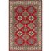 Geometric Red Kazak Area Rug Living Room Hand-Knotted Wool Carpet - 6'8" x 10'3"