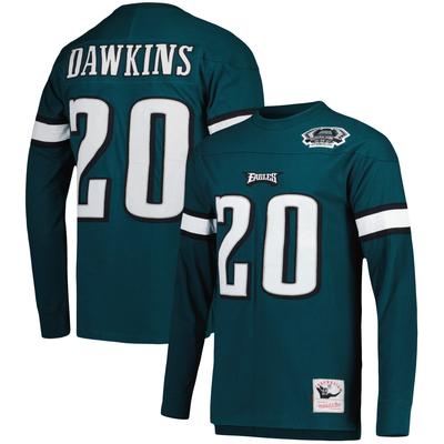 Brian Dawkins Philadelphia Eagles Mitchell & Ness Langarmshirt mit Name und Nummer des pensionierten Spielers – Dunkelgrün Image