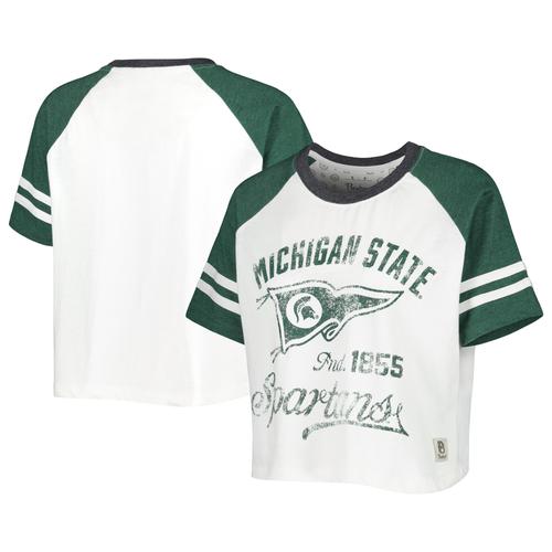 Weißes, kurz geschnittenes Raglan-T-Shirt der Michigan State Spartans Melange Beaumont von Pressbox für Damen