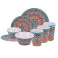 Neel Blue 16-Piece Dinnerware Set Melamine Plates, Dessert Plates, Bowls & Cups Dining Tableware Reusable Dinnerware Set for Indoor, Outdoor, Picnic & Camping, Service for 4, Moroccan Design