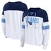 Women's Fanatics Branded White/Navy Tennessee Titans Plus Size Even Match Lace-Up Long Sleeve V-Neck T-Shirt