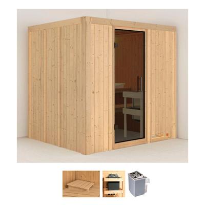 Sauna KARIBU "Sodin", beige (naturbelassen), Saunaofen, integrierte Steuerung, 9 kW, Saunen, 9 KW-Ofen mit integrierter Steuerung