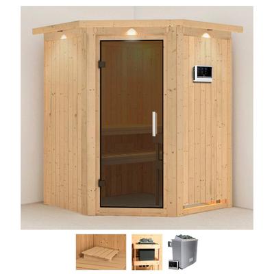 Sauna KARIBU "Larin", beige (naturbelassen), Saunaofen, externe Steuerung, 9 kW, Saunen, 9 KW-Ofen mit externer Steuerung