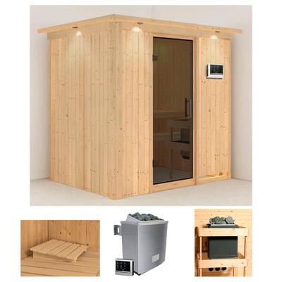 Sauna KARIBU "Bedine", beige (naturbelassen), Saunaofen, externe Steuerung, 9 kW, Saunen, 9 KW-Ofen mit externer Steuerung