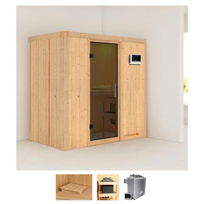 Sauna KARIBU "Vada", beige (naturbelassen), Saunaofen, externe Steuerung, 9 kW, Saunen, 9 KW-Ofen mit externer Steuerung