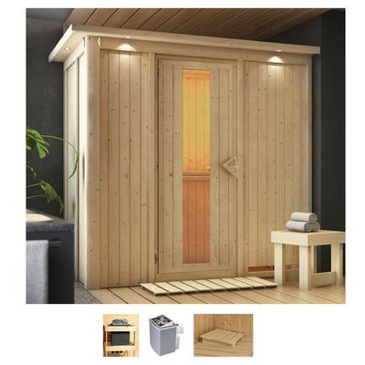 Sauna KARIBU "Vada", beige (naturbelassen), Saunaofen, integrierte Steuerung, 9 kW, Saunen, 9 KW-Ofen mit integrierter Steuerung