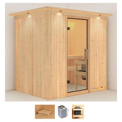 Sauna KARIBU "Bedine", beige (naturbelassen), Saunaofen, integrierte Steuerung, 9 kW, Saunen, 9 KW-Ofen mit integrierter Steuerung
