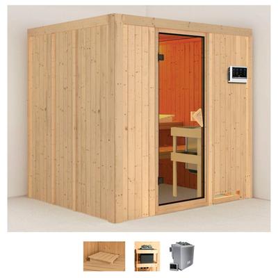 Sauna KARIBU "Sodin", beige (naturbelassen), Bio-Kombiofen, externe Steuerung, 9 kW, Saunen, 9 KW-Bio-Ofen mit externer Steuerung