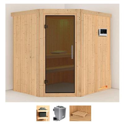 Sauna KARIBU "Siirin", beige (naturbelassen), Saunaofen, externe Steuerung, 9 kW, Saunen, 9 KW-Ofen mit externer Steuerung