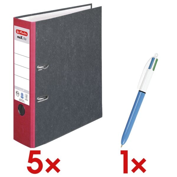 Herlitz 5x Ordner »maX.file nature« breit inkl. 4-Farb-Kugelschreiber »4 Colours« rot Image