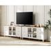 WAMPAT Farmhouse TV Stand with Storage Cabinet, Glass and Wood Entertainment Center Console Table