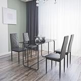 5-piece Metal Frame Rectangle Dining Table Set with Tempered Glass Tabletop Table & 4 Diamond Shaped PU Soft Leather Chairs