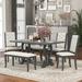 Unique-designed 6-Piece Dining Table Sets, Retro Wood Grain Dining Table with Four Linen Upholstered Dining Chairs and Bench