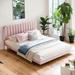 Pink Queen Size Velvet Platform Upholstered Bed Super Soft with Sensor Light and Headboard Floating Bed