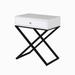 Wooden End Side Table Nightstand with Glass Top, Drawer and Metal Cross Base