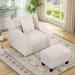 Plush Velvet Swivel Accent Chair with two armrests, equipped with a pillow and a footstool, Standard backrest (White)