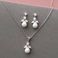 Delicate Silver Pearl Drop Bridal Necklace Earring Set Wedding Jewelry Set Earrings Silver Jewelry