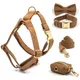 Brown Corduroy Dog Harness and Leash Set Luxury Designer Personalized Collar for Small Large Dogs