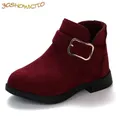2022 Winter Girls Winter Boots Classic Buckle Kids Ankle Boots Children Tide Boots Flock With Rubber
