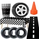 Racing Car Party Supplies Checkered Tablecloth Wheel Plates Inflatable Tire Tubes Road Table Runner