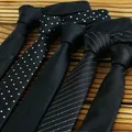 Ricnais Factory Sale 5cm Black Mens Skinny Ties Polyester Plaid Striped Dots Jacquard Narrow Necktie