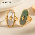 HangZhi-Bague Vintage Longue et Large en Acier Inoxydable pour Femme Bijoux Géométriques Pierre