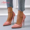 Aphixta 4,72 Zoll Super Hohe Stiletto Heels Pumps Frauen Solide Büro Flock Spitz Partei Schuhe Frau Plus Große Größe 44 45