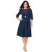 Plus Size Women's Velour Swing Drape Dress by Roaman's in Navy (Size 14/16)