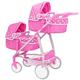 Dolly Tots Twin Pushchair | Pink Polka Dot Double Pushchair | Double Dolls Pram with Adjustable Height Handle And Multiple Seat Options | Suitable For Ages 3+