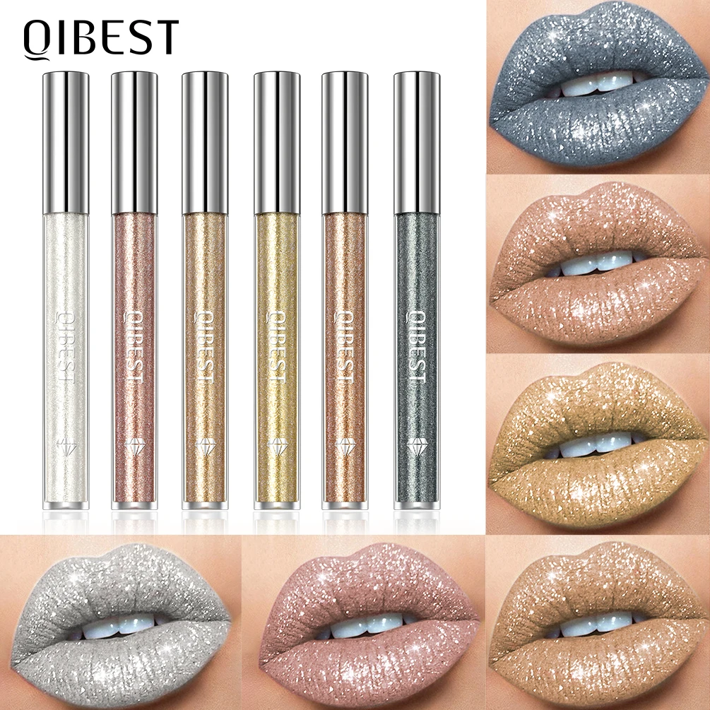 QIBEST Diamond Liquid Lipstick Lippentönung, 6 Farben, feuchtigkeitsspendendes, langanhaltendes Make-up, grau, funkelnd, wasserfest, Lipgloss, Kosmetik Image