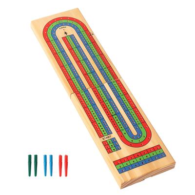 GSE™ Wooden Folding 3-Track Color Coded Portable Travel Cribbage Board with 6 Plastic Pegs