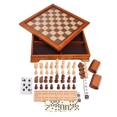 GSE™ Deluxe 7-in-1 Chess/Checkers/Backgammon/Dominoes/Cribbage Board/Playing Card/Poker Dice Board Game Combo Set