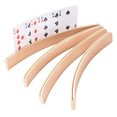 GSE™ Set of 4 Playing Cards Holders, 12.5" Wooden Curved Playing Card Racks for Kids, Adults and Seniors