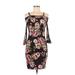 Casual Dress - Sheath Square 3/4 sleeves: Black Floral Dresses - Women's Size Medium
