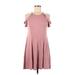 Lush Casual Dress - A-Line Cold Shoulder Short sleeves: Pink Print Dresses - Women's Size Medium