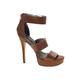 Michael Antonio Heels: Slip-on Platform Cocktail Party Brown Print Shoes - Women's Size 7 1/2 - Open Toe