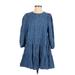 Zara Casual Dress - A-Line Crew Neck 3/4 sleeves: Blue Dresses - Women's Size Small