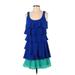 Calvin Klein Casual Dress - DropWaist: Blue Color Block Dresses - Women's Size 2