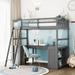 Twin Size Student Loft Bed with Built-in Desk and Shelves, Student Bed Sturdy Wooden Loft Bed with Drawers & Headboard for Kids