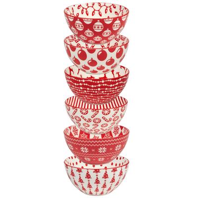 Certified International Peppermint Candy 13 oz. All Purpose Bowls, Set of 6 Assorted Designs - 13 oz.