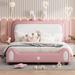 Twin size Pink Upholstered Rabbit-Shape Princess Bed Platform Bed with Headboard and Footboard