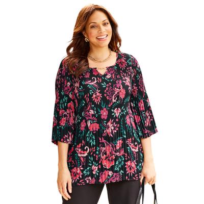 Plus Size Women's Affinity Chain Pleated Blouse by Catherines in Black Floral (Size 2X)