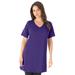 Plus Size Women's Short-Sleeve V-Neck Ultimate Tunic by Roaman's in Midnight Violet (Size 3X) Long T-Shirt Tee