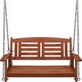 Gr8 Garden 2 Seater Porch Wooden Swing Chair Garden Patio Bench Indoor Outdoor With Hanging Chains Brown